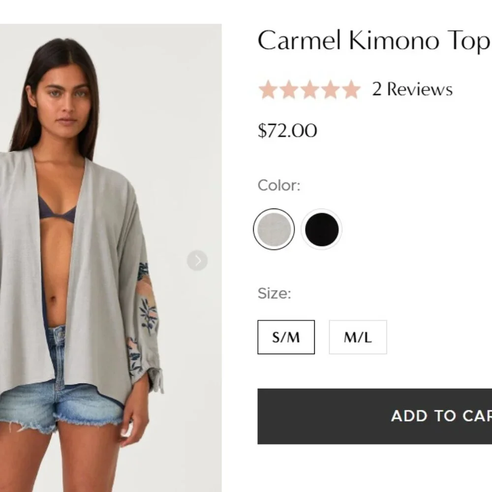Lovestitch Linen Carmel Kimono Top Embroidered Flowy Navy Grey Cardigan Cover Up - Picture 2 of 7